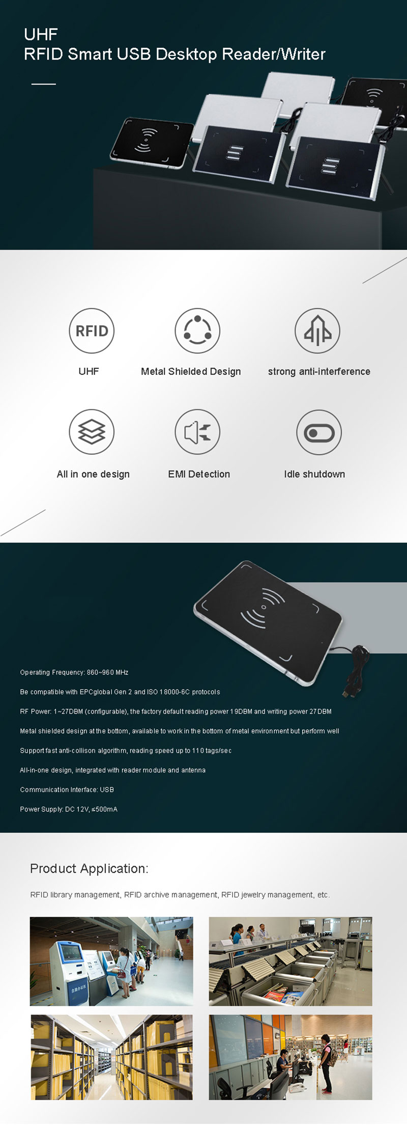 UHF RFID Smart USB Desktop Reader/Writer