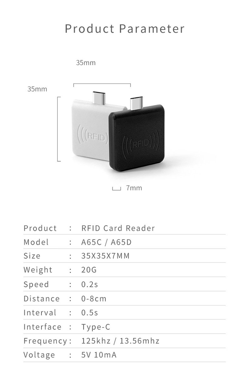 Frequentie 13,56 MHz Android-telefoon Microchip RFID-lezer 11