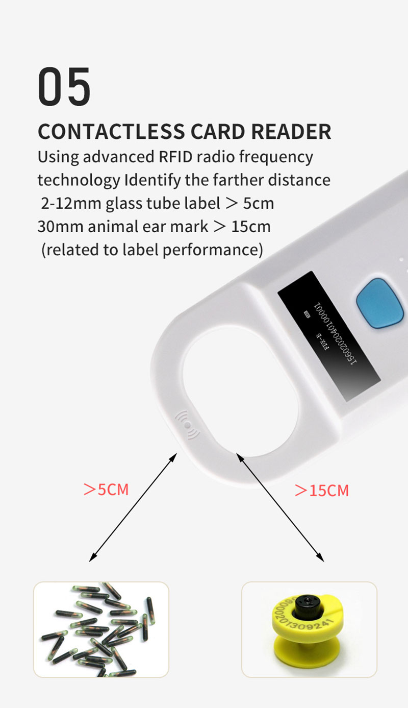 Draagbare kleine handheld 134,2 kHz RFID-dieridentificatielezer 6