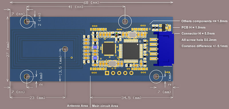 Contactloze ISO14443A, ISO15693 kaartmodule HF multi-protocol slimme sensor IC kaart lees-schrijfmodule