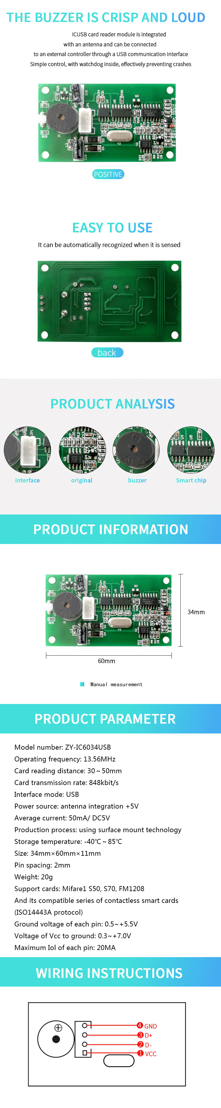 13,56 mhz NFC-kaartlezermodule Contactloze kaartlezermodule Aangepaste slimme USB-kaartlezermodule