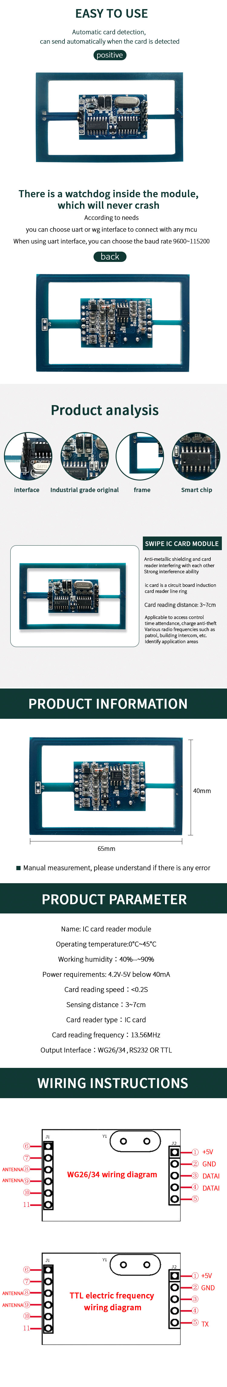 Ingebedde 13,56 MHz RFID-lezermodule